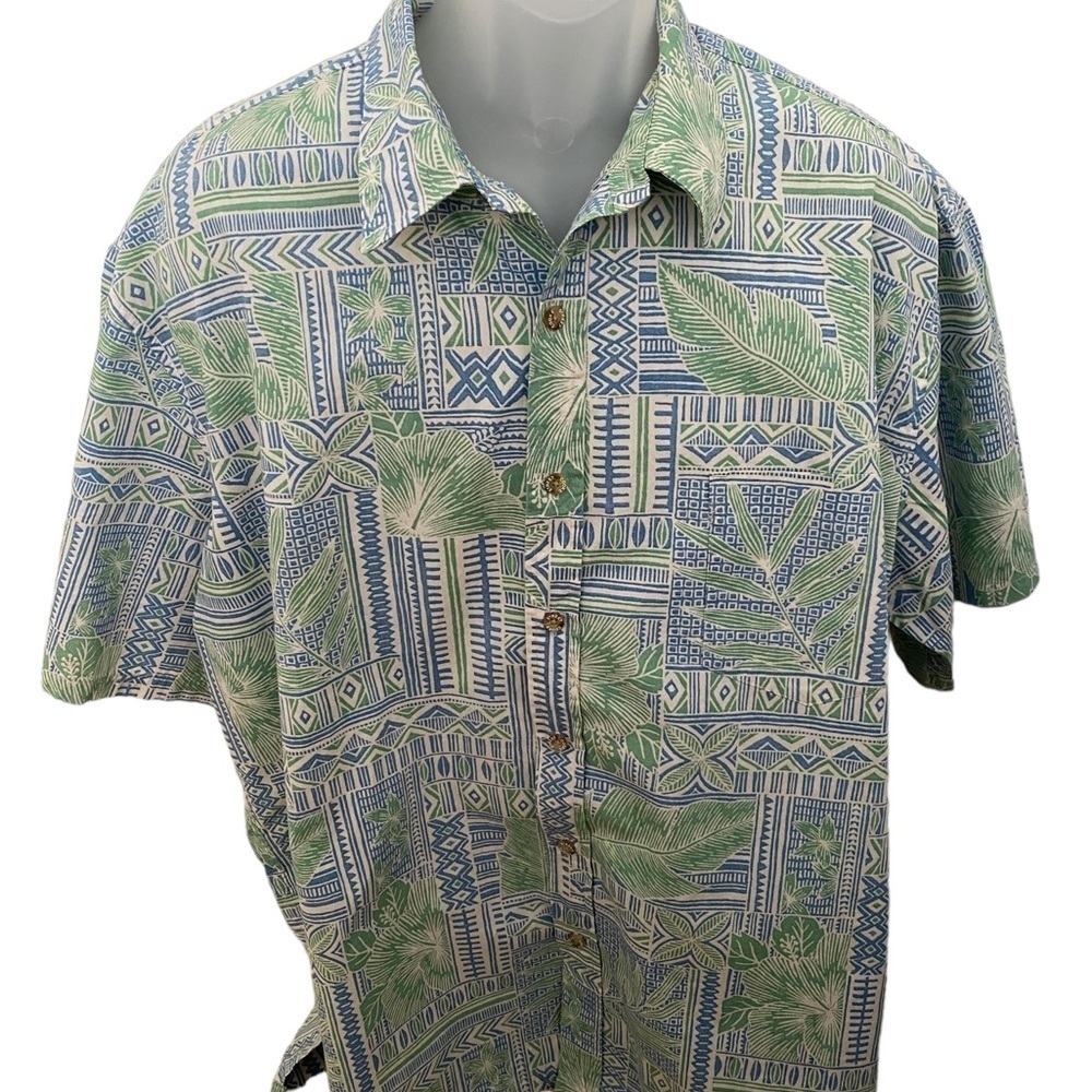COOKE STREET Honolulu Green & Blue Tropical Aloha Hawaiian Shirt Men 2XL